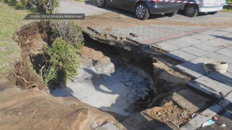 Wyrwa w ziemi i brak wody na Osiedlu Kaszubskim