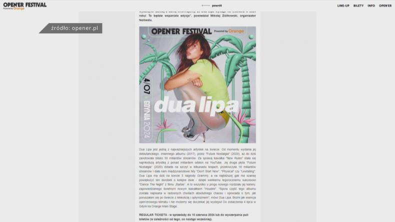 Dua Lipa pierwszą gwiazdą Open'er-a